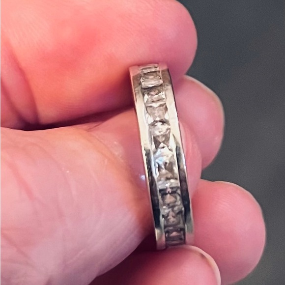 White gold and cubic zirconia channel set band - Picture 2 of 5